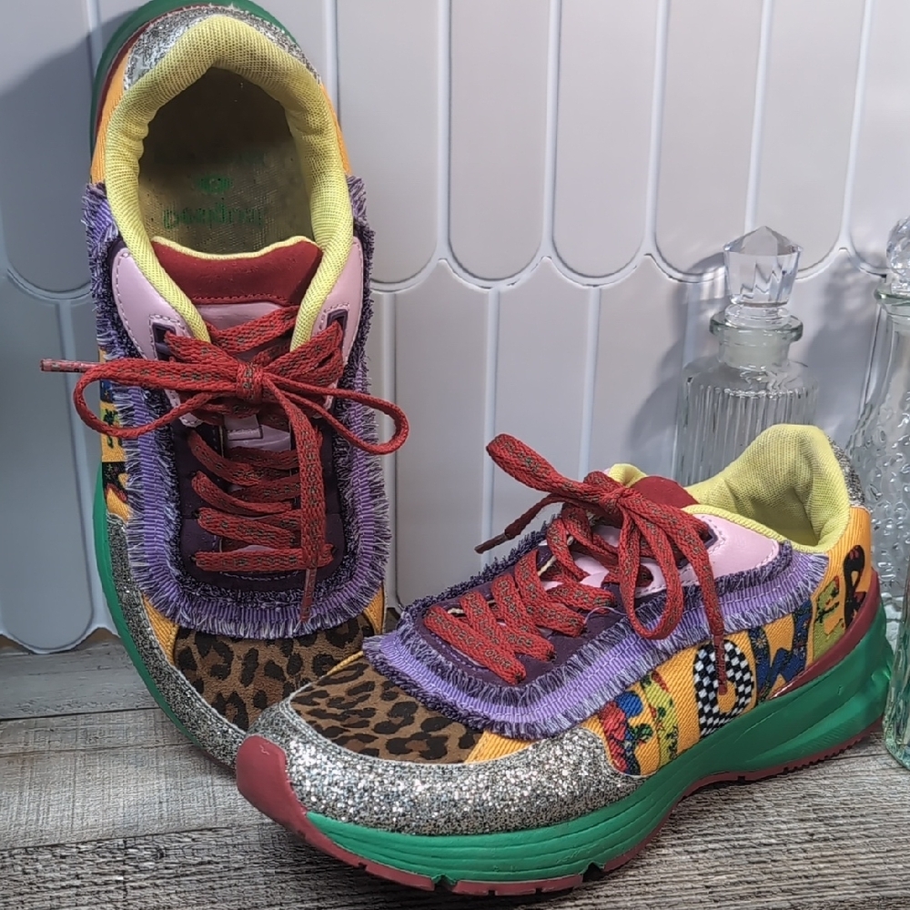 Desigual Colorful Animal Print Sneakers with Red Laces